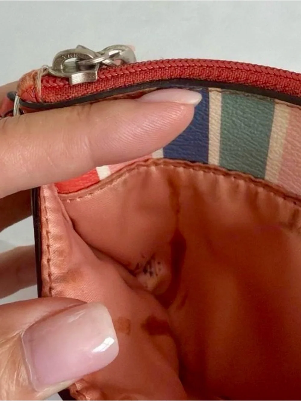 COACH Striped Multi-Color Wristlet — Coral, Blue, Teal & Pink